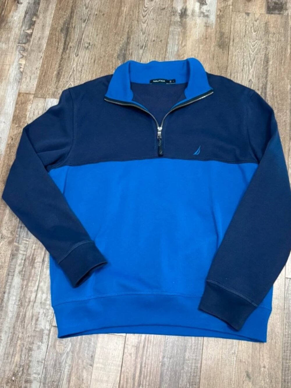 Nautica Men's Colorblock Quarter-Zip Pullover Sweatshirt - Navy/Royal Blue Large